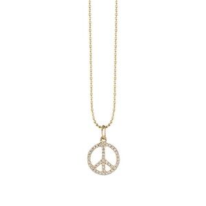 Gold Plated White Topaz Pave Peace Sign Pendant Necklace - Women Jewelry